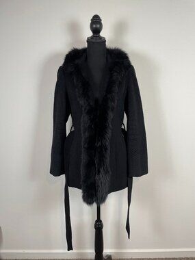 CREA Japanese-market black wool and angora belted coat